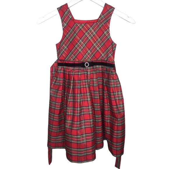 JONA MICHELLE Tartan Plaid Formal Festive Dress With Crushed Velvet Red Age 6Y - Picture 1 of 7